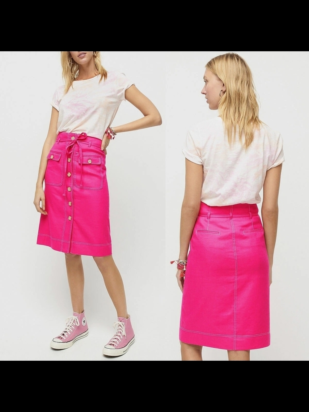 J. Crew Hot Pink Button-Front A-Line Skirt
